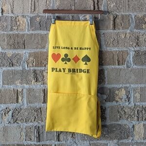 Vintage 80s Daystar Apparel Play Bridge Live Long & Be Happy Apron Yellow